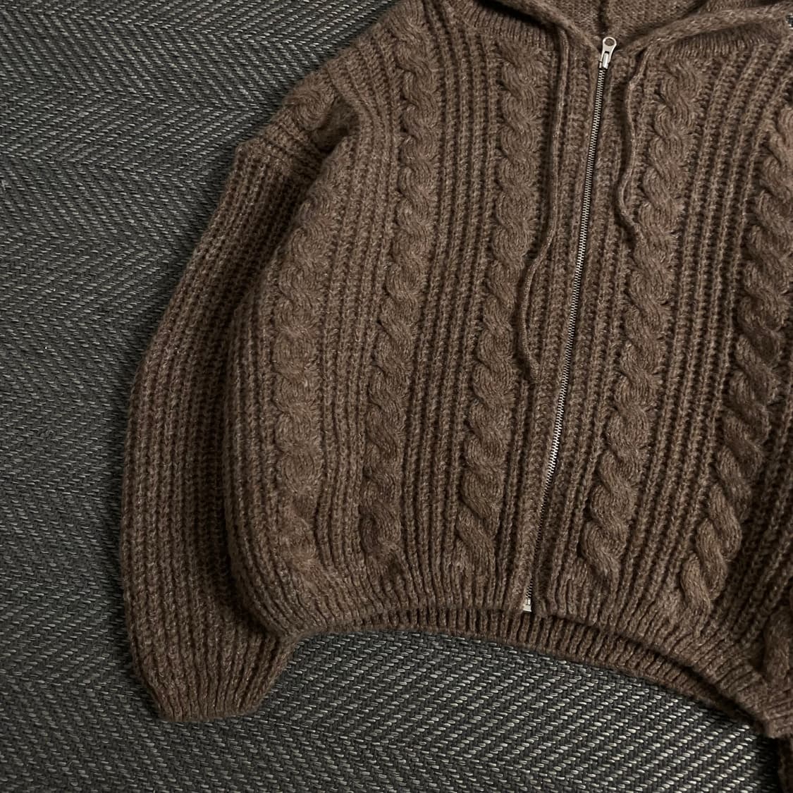 빈티지 후드 케이블 스웨터 브라운 자켓 o 3840 상품이미지3
