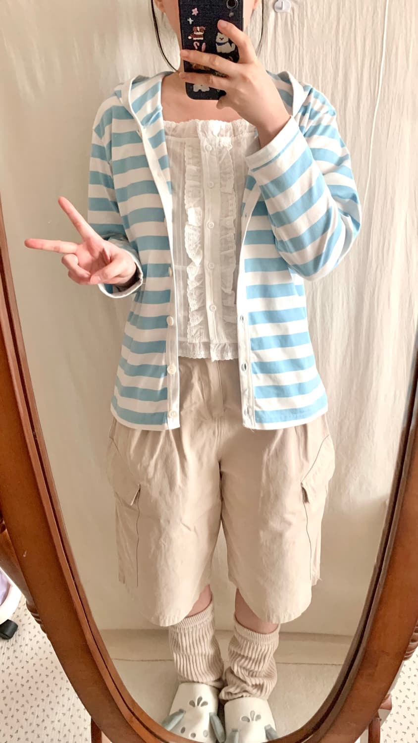 하늘 스트라이프 후드 가디건 상품이미지4