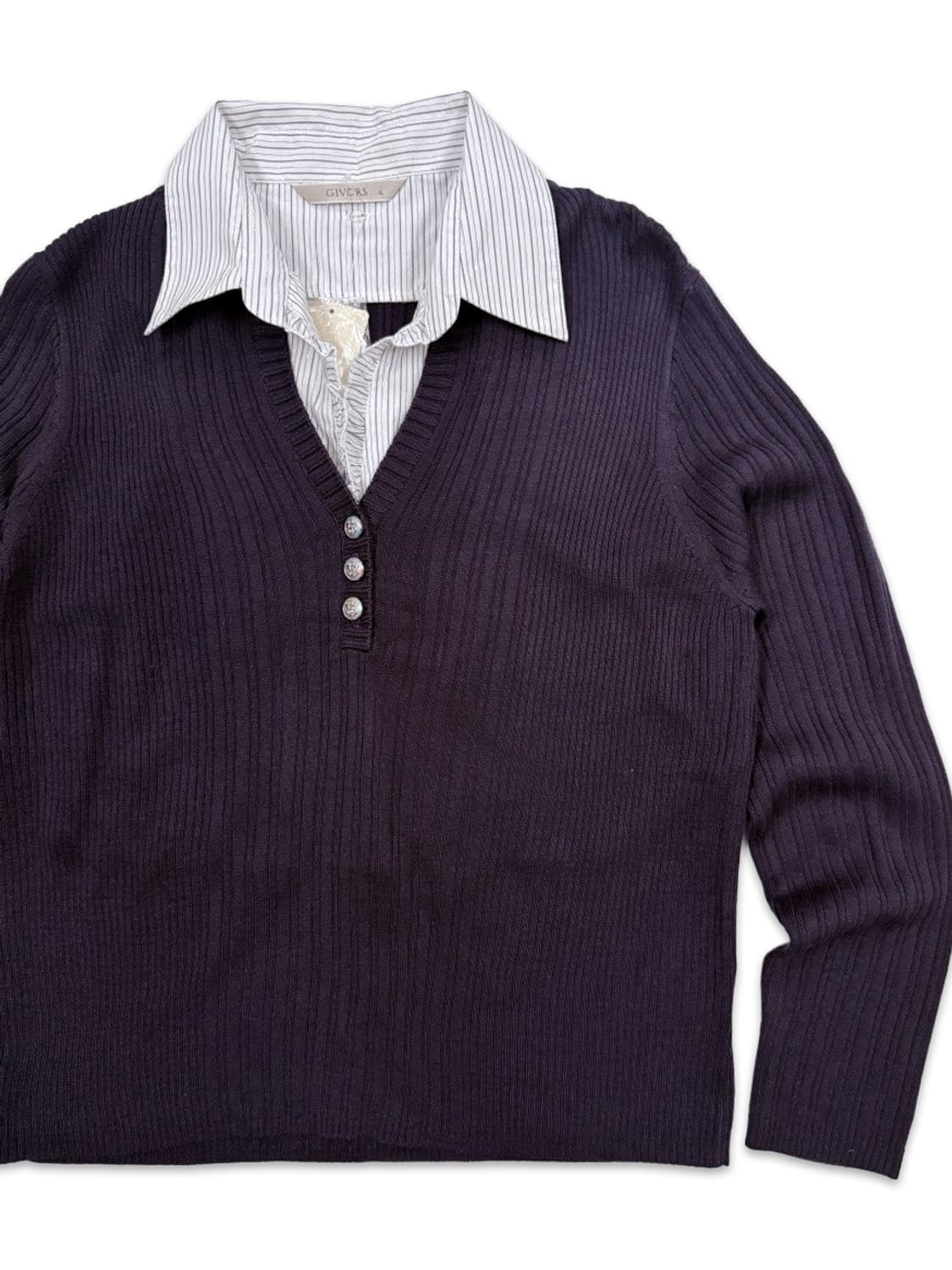 빈티지 퍼플 셔츠 레이어드 니트 상품이미지2