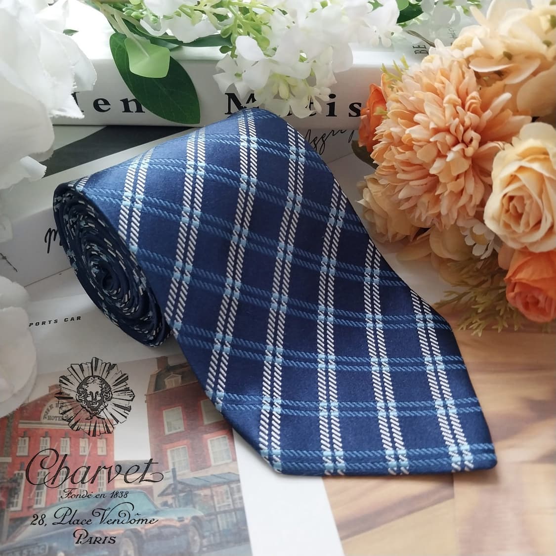 샤르베 실크 네이비 플래드 넥타이 9.2cm A+등급 K1652
 상품이미지2