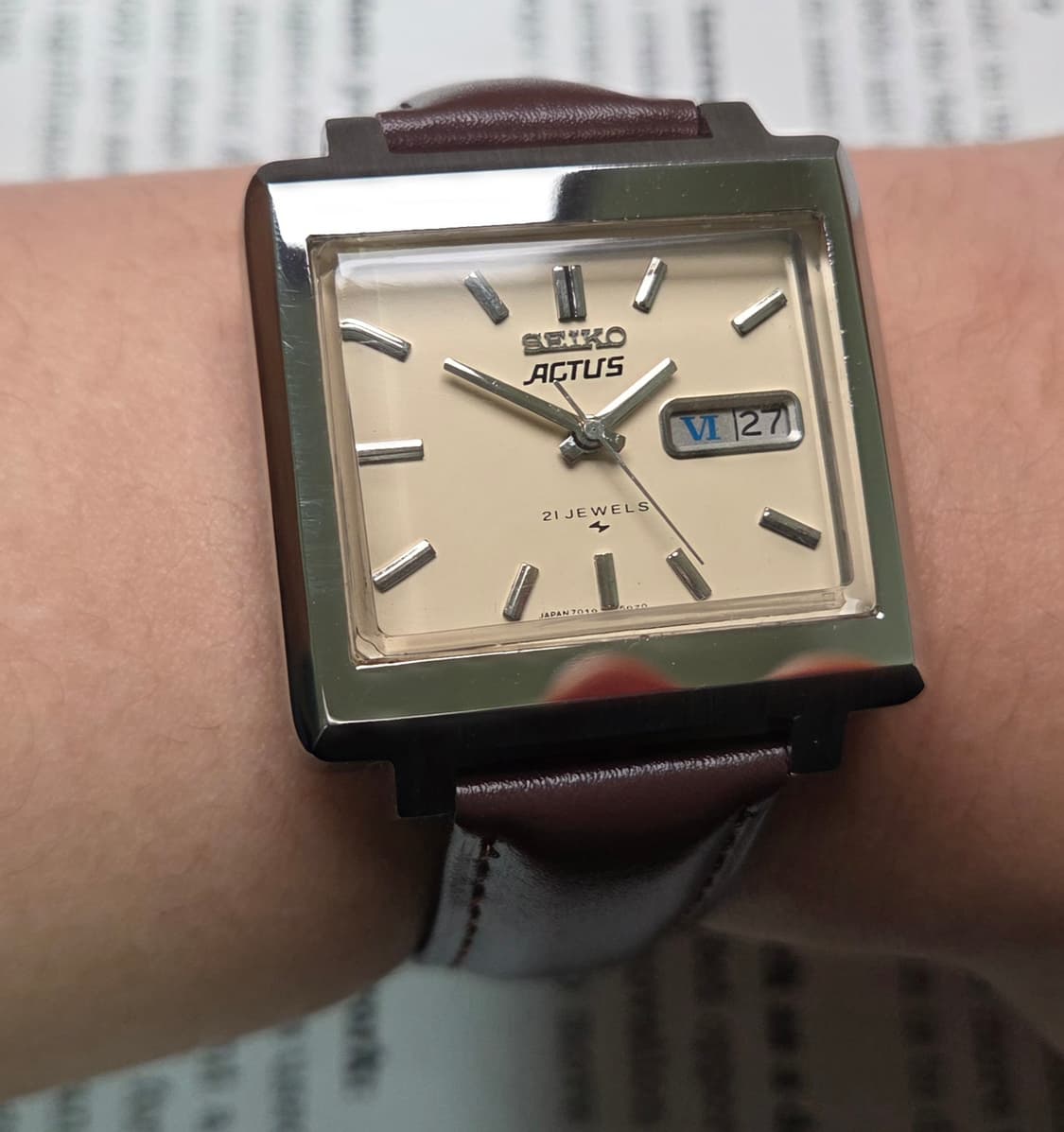 빈티지 세이코 액투스 SS 테레비 샌드베이지 로만 데이데이트 오토매틱 상품이미지2