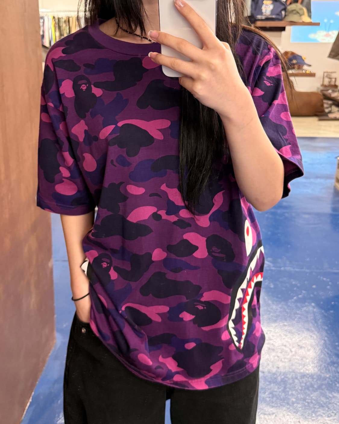 BAPE 베이프 퍼플카모 샤크 반팔티 상품이미지1