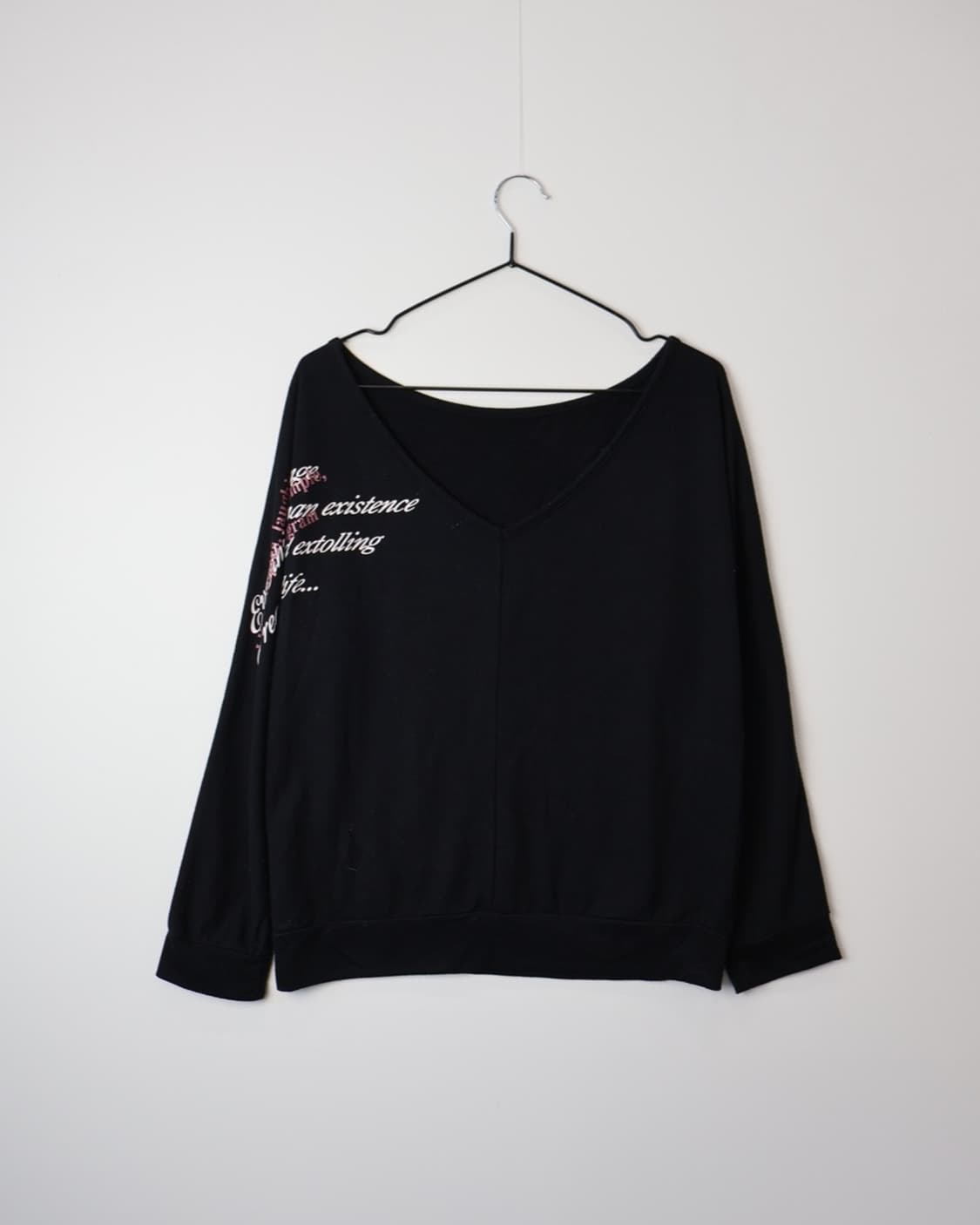 Jpn Y2k Black V-Neck Lettering T-shirts 상품이미지6