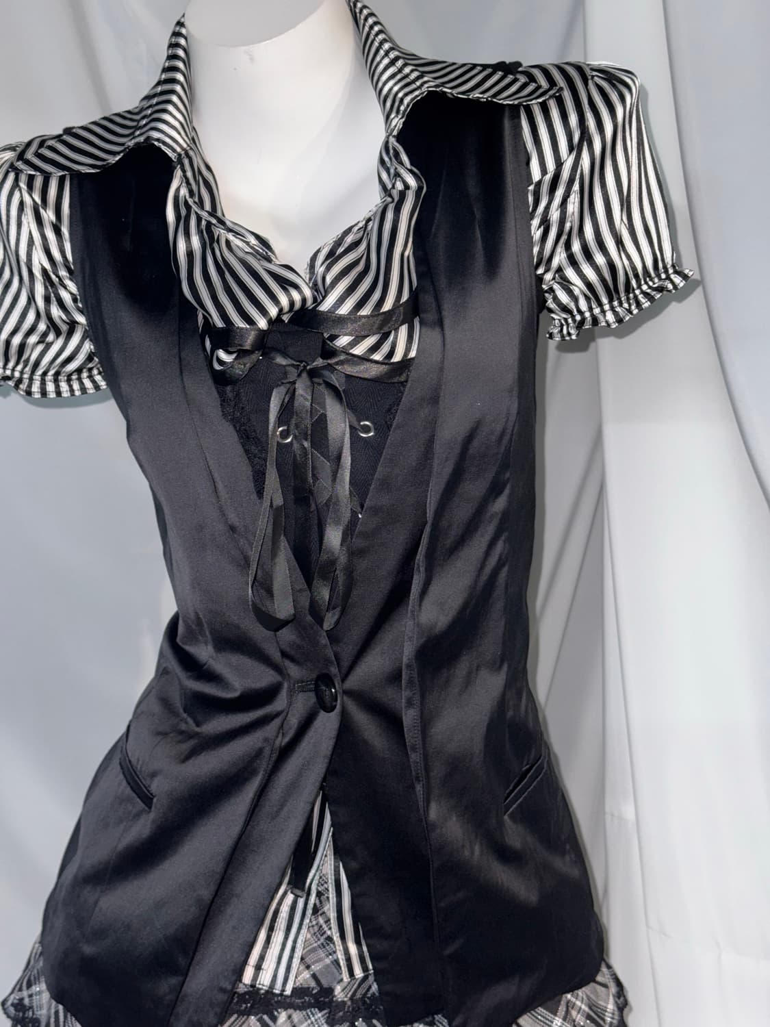 무채색 미와코깔 체크 레이스 스트라이프 프릴 코디세트  상품이미지7