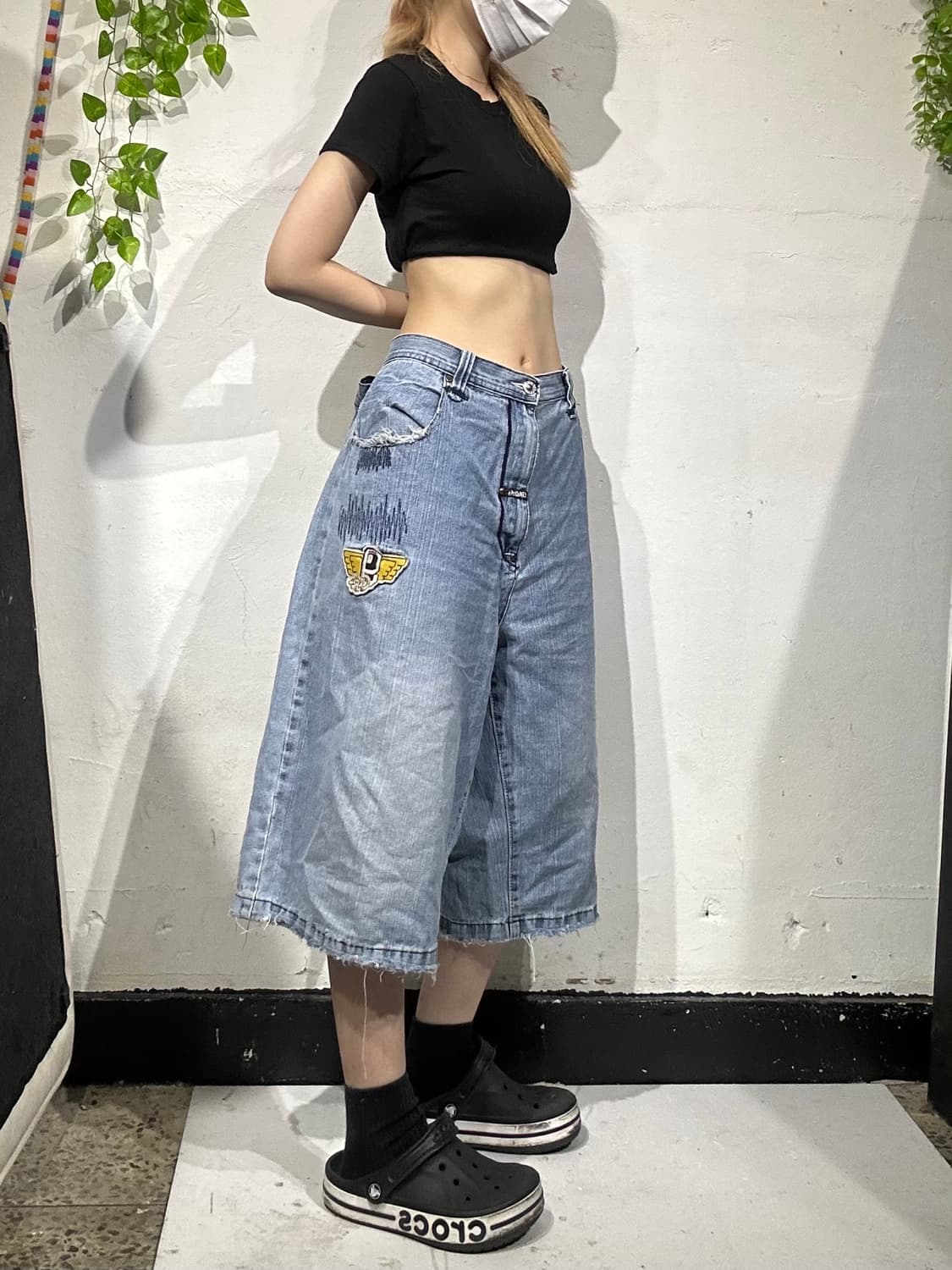 빈티지 아키데믹스 와이드 연청 데님 버뮤다 힙합 팬츠 청바지  상품이미지1