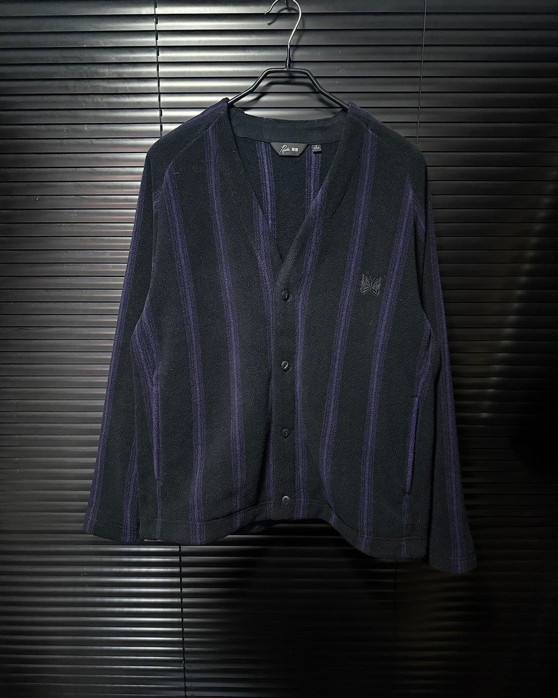 유니클로 니들스 후리스 플리스 가디건 콜라보 스트라이프 블랙 보라 M 상품이미지1
