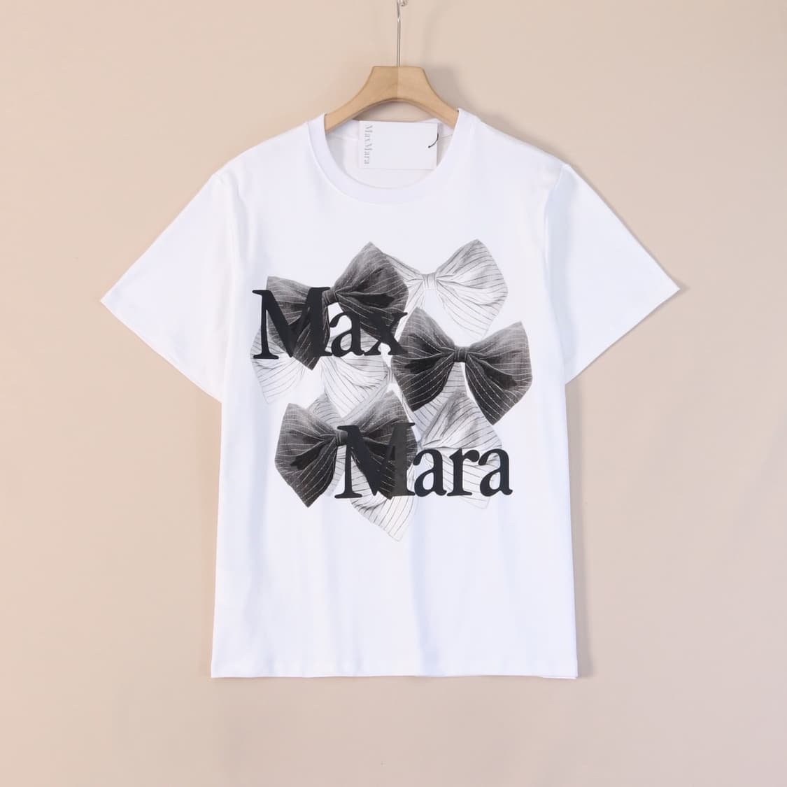 막스마라 리본 프린팅 여성복 면라운드 반팔티 상품이미지2