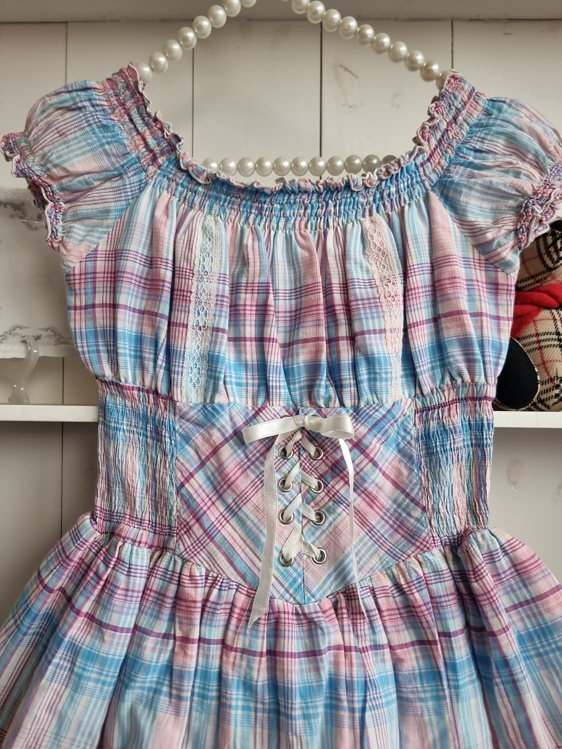 Tralala(트랄라라) 딸기우유 체크 샤링 원피스 상품이미지2