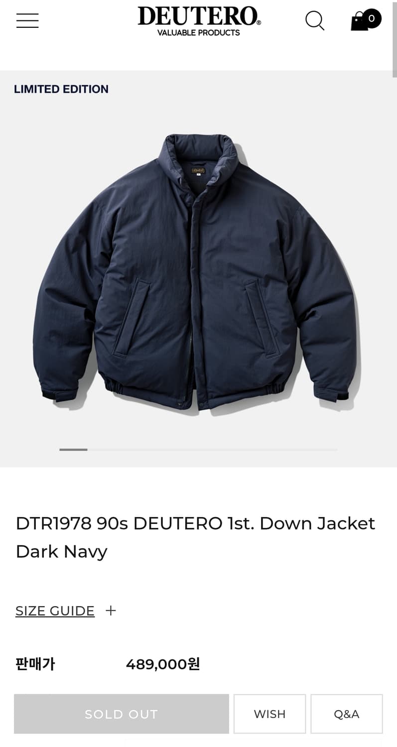 실측 2XL) 90s 듀테로 신형 21FW 퍼스트 구스다운 패딩 네이비 상품이미지1