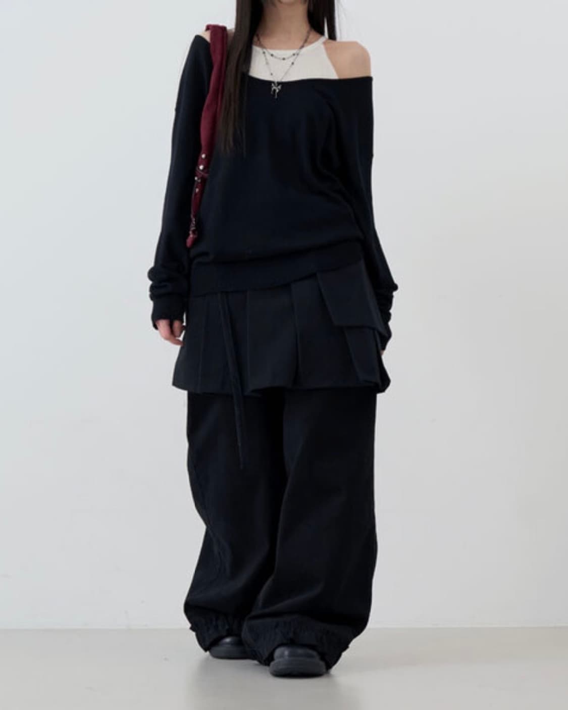 프릴 랩 스커트 팬츠 세트 치마바지 (블랙/차콜) 새상품 상품이미지3