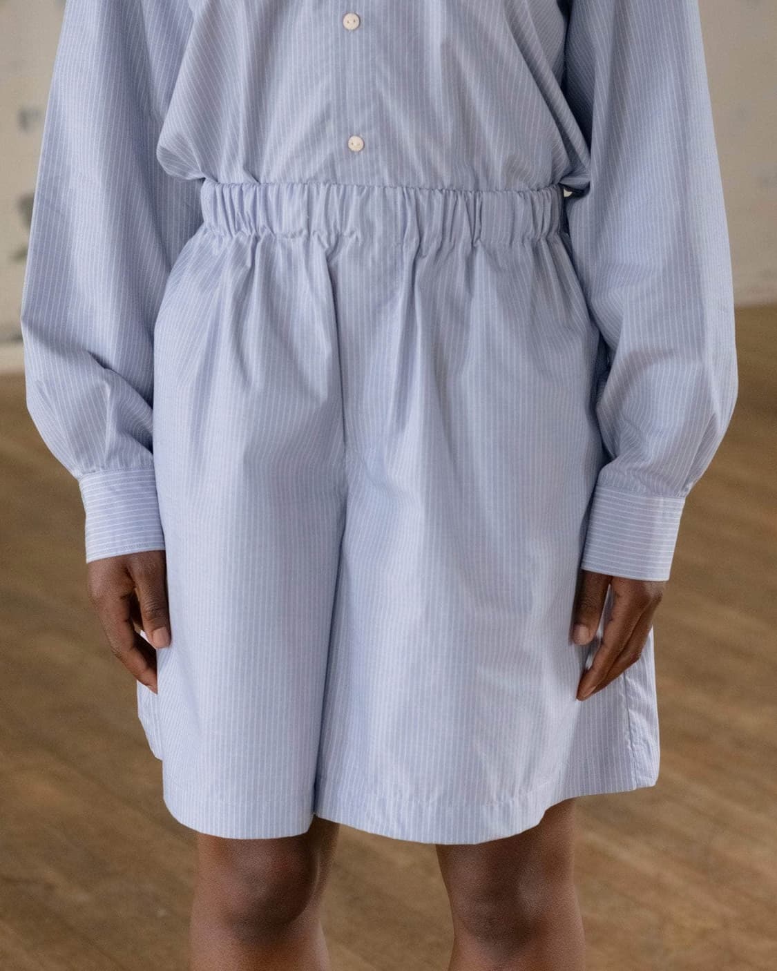 [XS,S,M]베이스레인지 Claude 오가닉 스트라이프 쇼츠/블루 상품이미지3