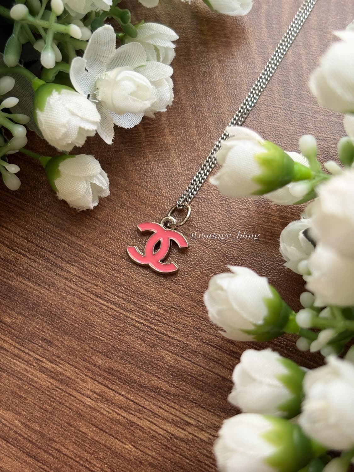 핑크) 샤넬 심플 미니 로고 실버 목걸이 상품이미지2