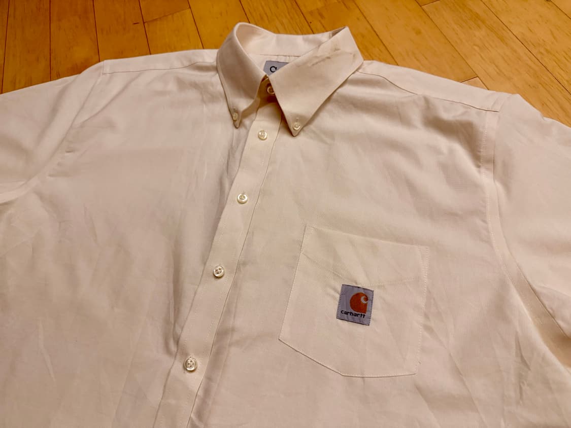 [칼하트] 스퀘어 로고 포켓 반팔 셔츠 크림색 (XL/오버핏) 상품이미지1