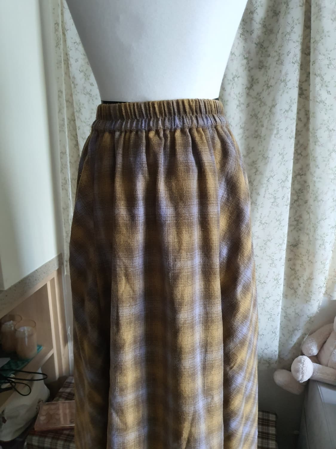 [모리걸] 체크 모직 롱 스커트 플레어 스커트 상품이미지3