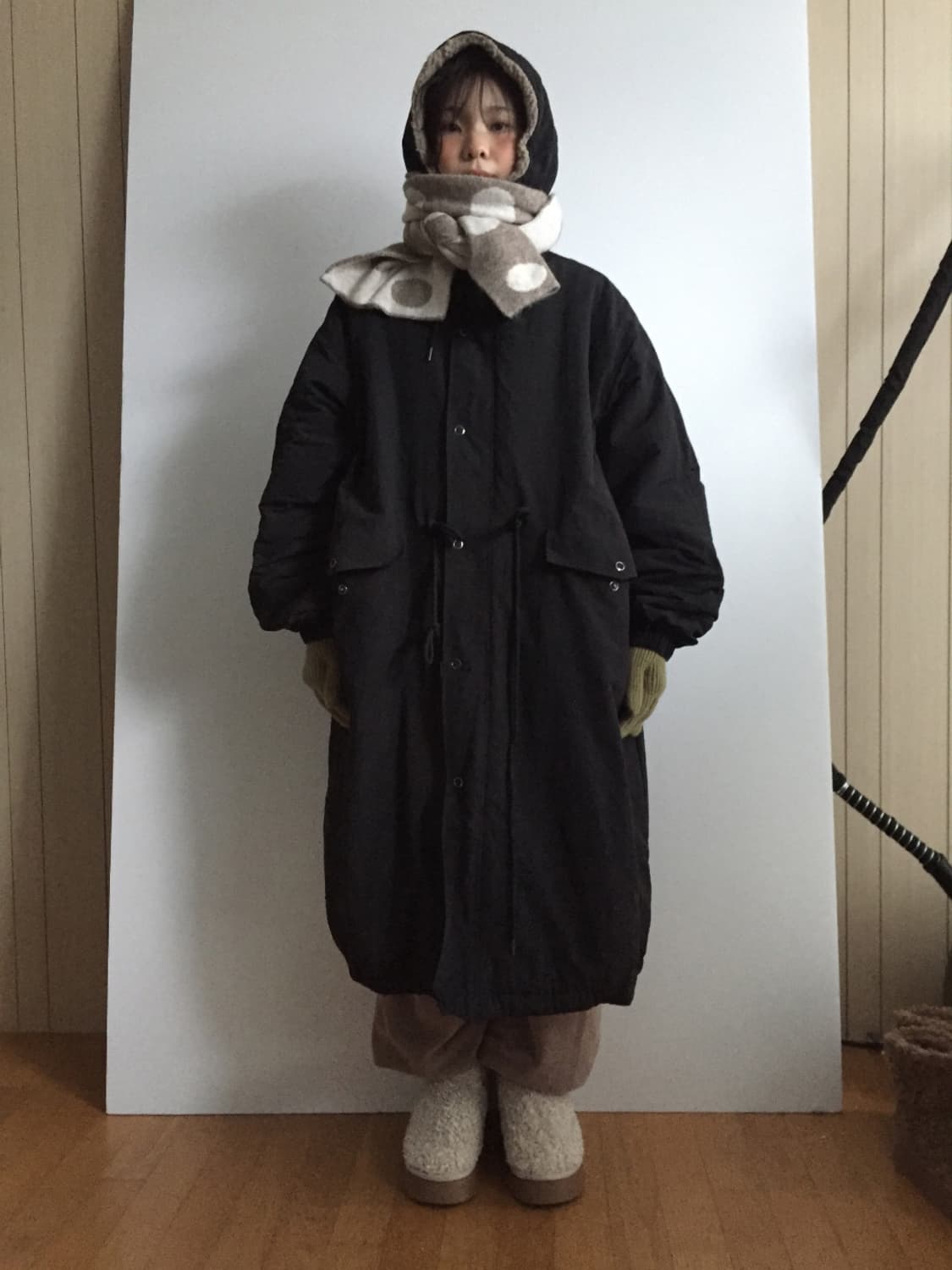 더기 양털 야상 점퍼 + 도트 머플러 세트 상품이미지5