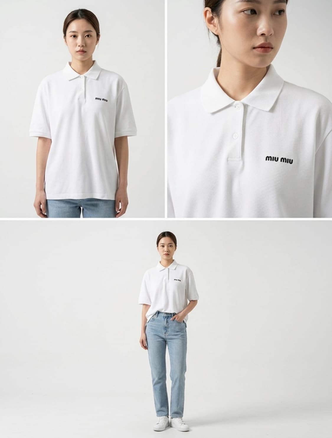 [XL] 미우미우 24ss 폴로 PK 반팔 티셔츠 화이트 MJN535 상품이미지2