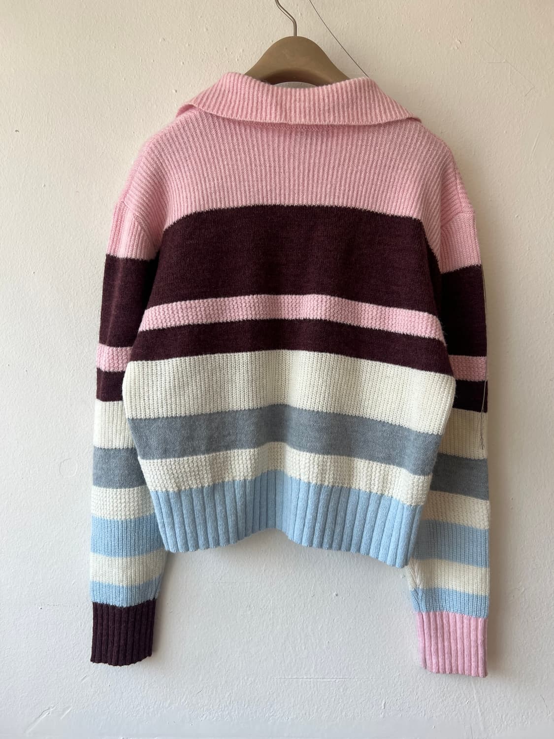 비비안 여성 핑크 스트라이프울니트 오픈카라니트  상품이미지3