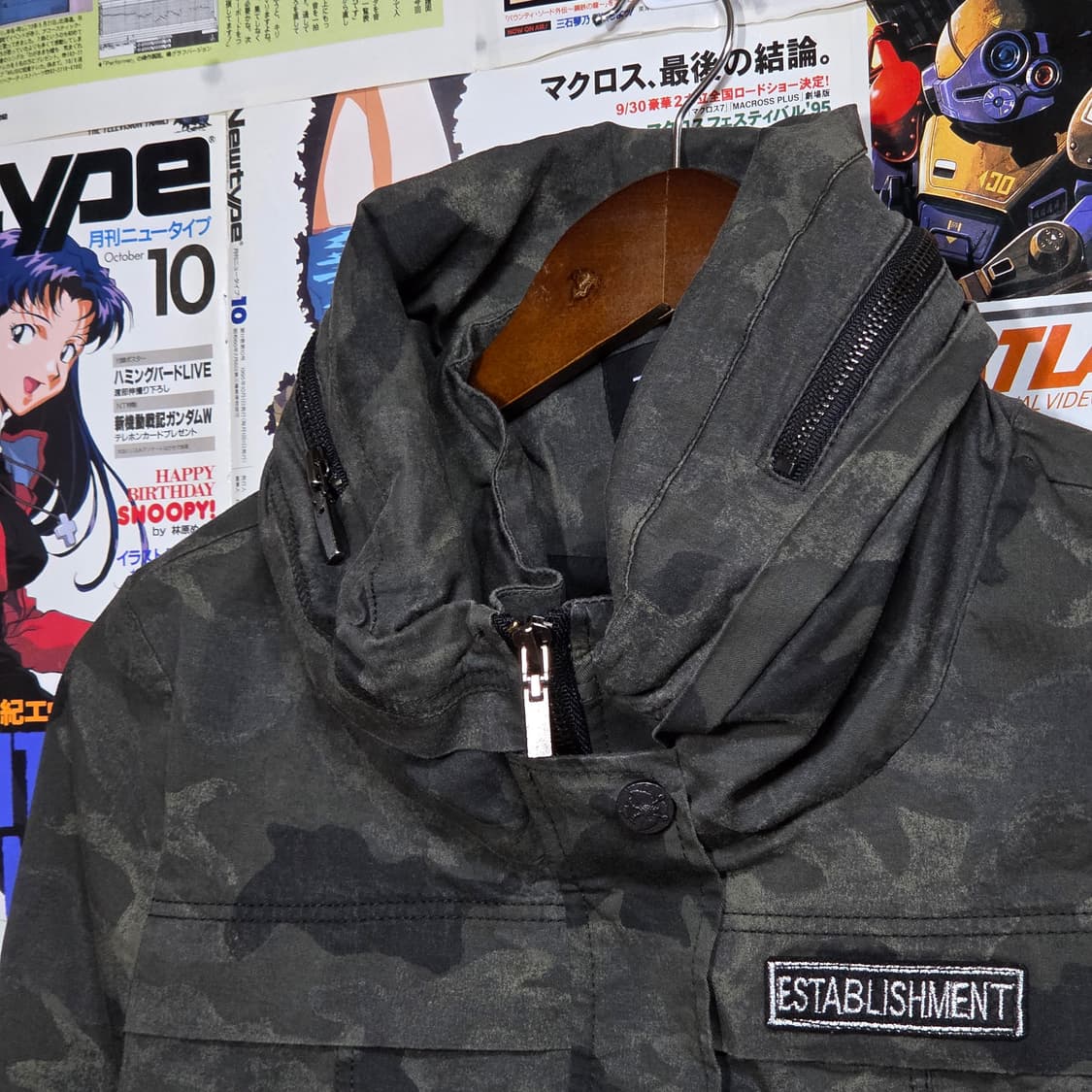 빈티지 밀리터리 카모 코튼 하이넥 블루종 집업 상품이미지3