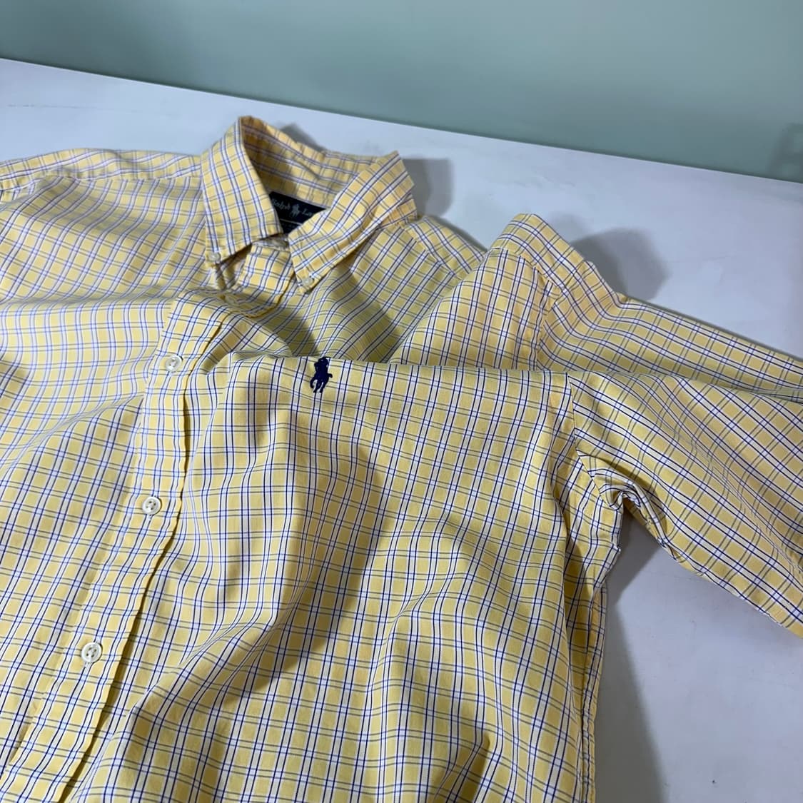 XL 폴로 랄프로렌 옐로우 오버핏 포니로고 체크 반팔셔츠 상품이미지1