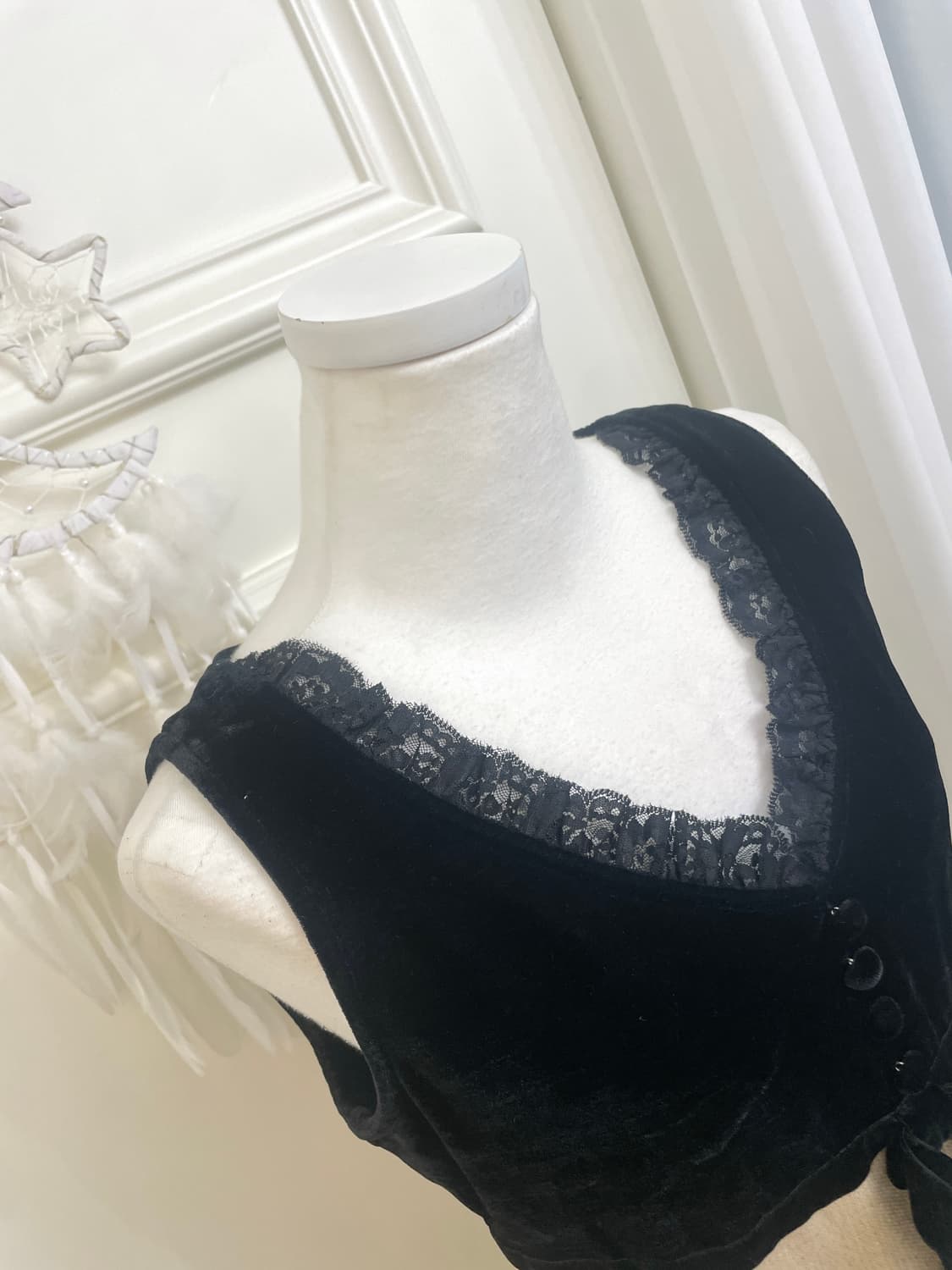 black velvet lace beige tweed bow point 상품이미지8