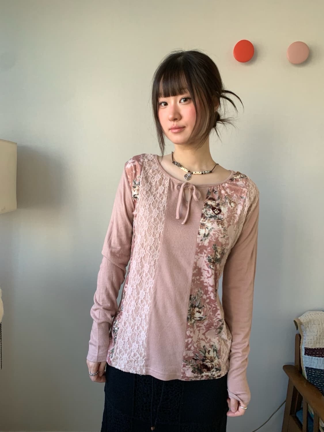 lace patchwork cotton top 상품이미지1