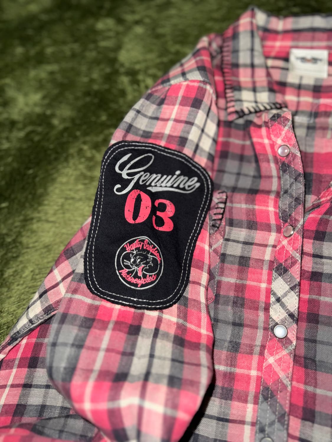 [L] 할리데이비슨 우먼스 웨스턴 펄스냅 스터드 플레이드 체크 셔츠 상품이미지6