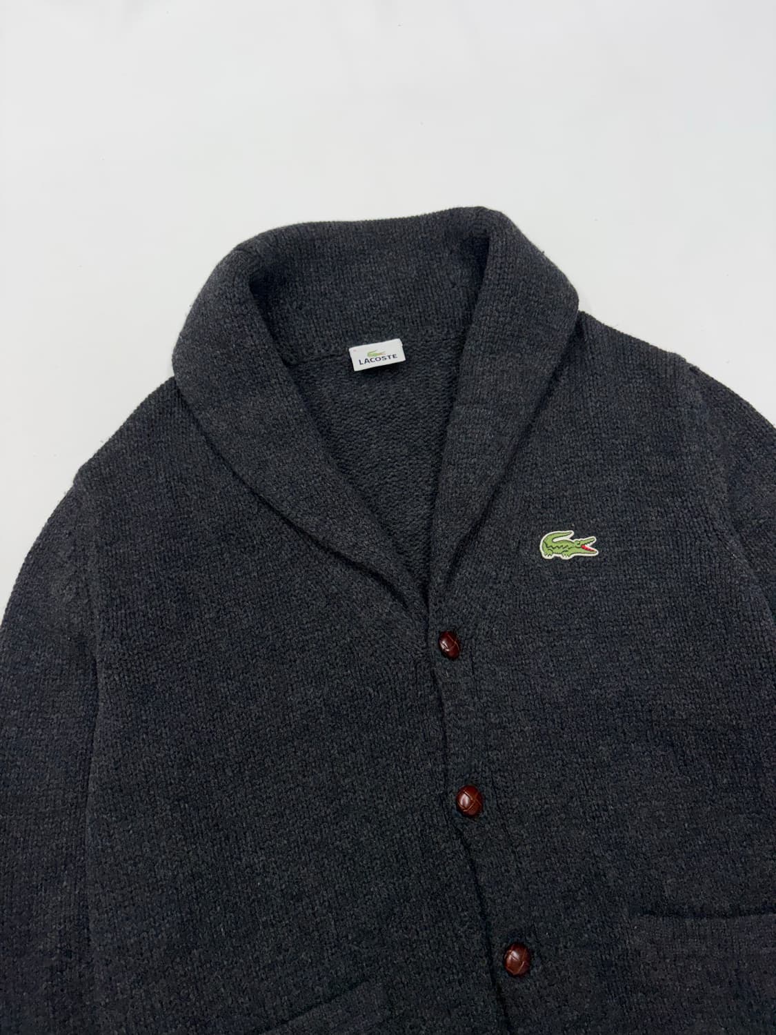 라코스테 차콜 모직 니트 숄카라 가디건 상품이미지4