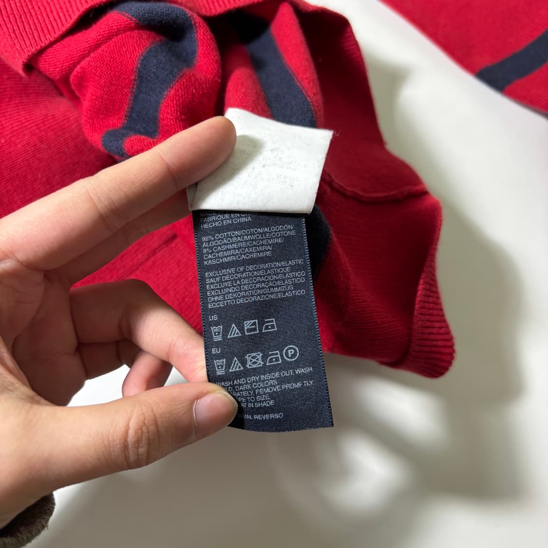 M 타미힐피거 레드 단가라 캐시미어혼방 반집업니트 상품이미지5
