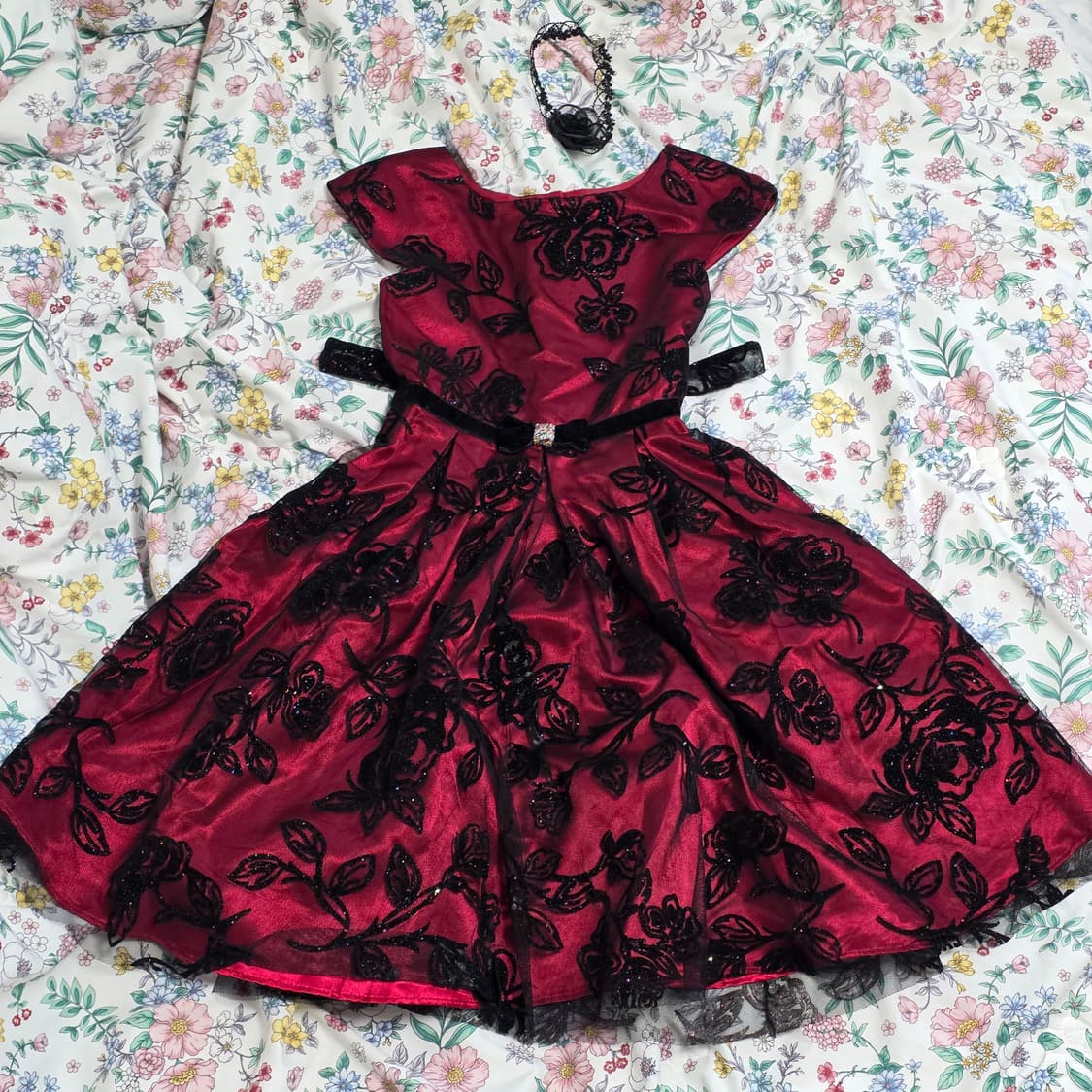 일본빈티지)오네갸루st 지뢰계 버건디 로즈 레이스 원피스파티연주회댄스행사 상품이미지1