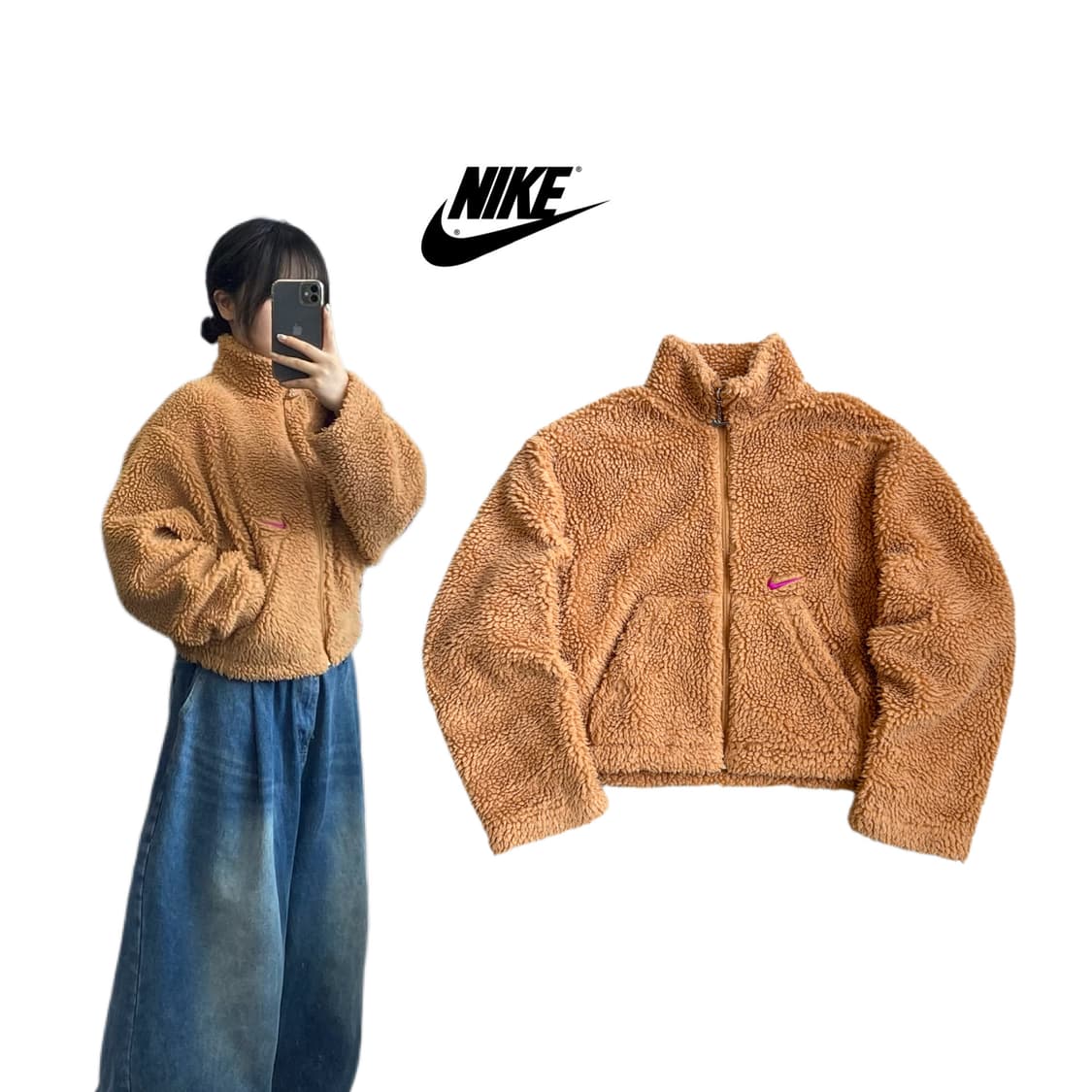 나이키 스우시 빅로고 쉐르파 크롭 플리스 자켓 상품이미지1