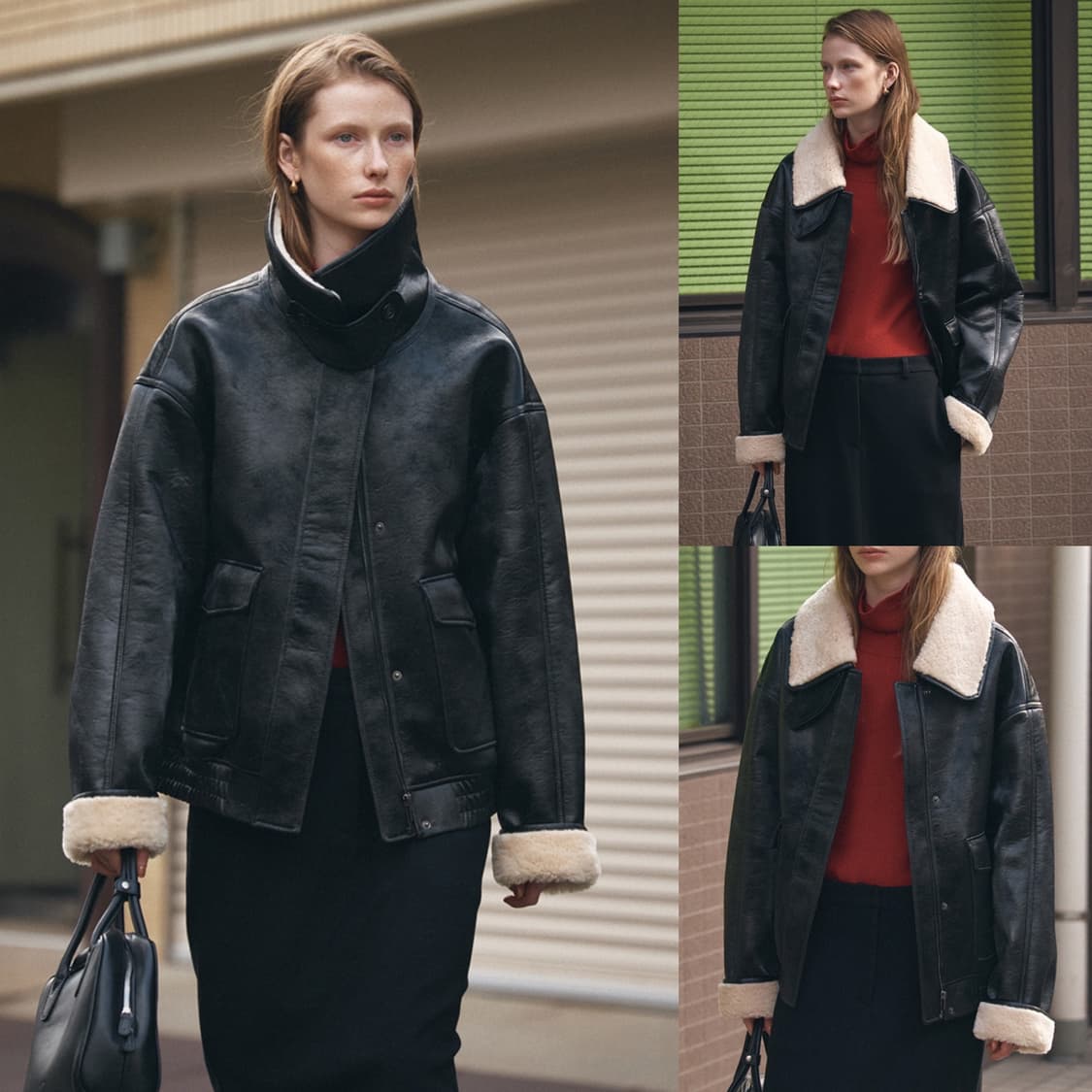 시야쥬 페이크 무스탕 봄버 자켓 새상품 블랙 상품이미지3