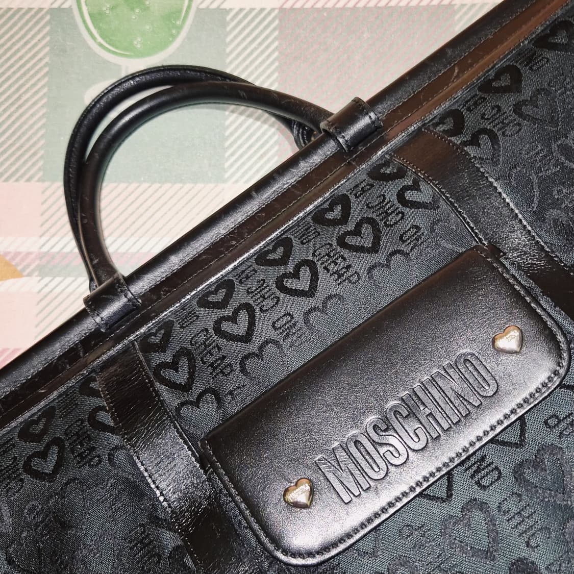 90s 모스키노 칩앤시크 하트 자수&레더 보스턴백 상품이미지10