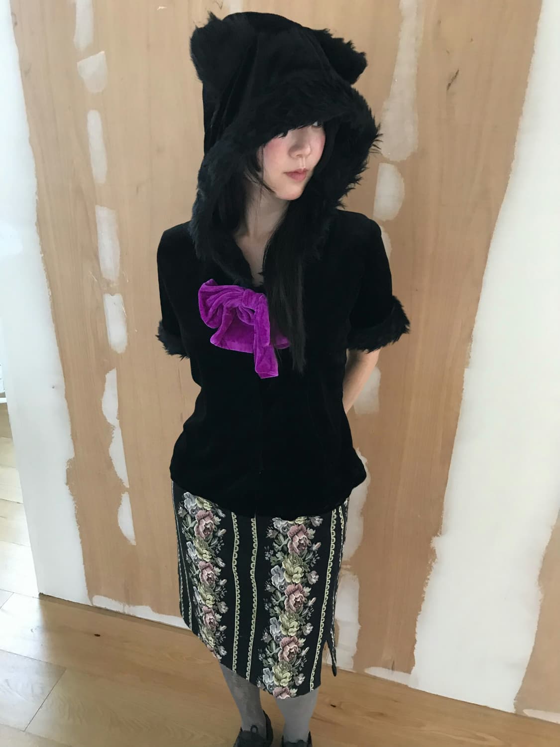 vintage velvet hood top 상품이미지1