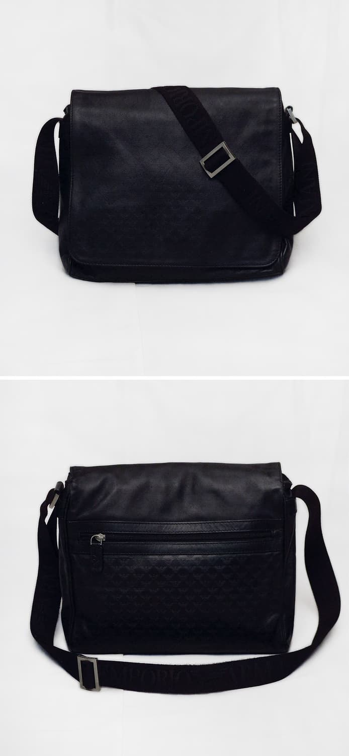 아르마니 (EA) 모노그램 비텔로 카프스킨 레더 플랩 메신저백 상품이미지3