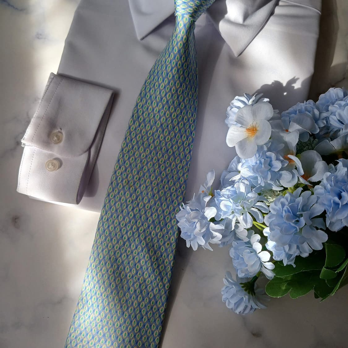 살바토레 페라가모 실크 하늘색 패턴 넥타이 9.5cm B등급 a19659 상품이미지3