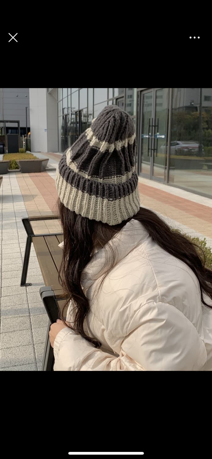 줄무늬 왕골지 배색 니트 비니 모자 (새상품) 상품이미지9