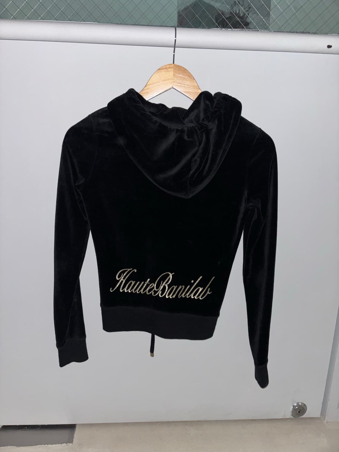 Y2K Black Velvet Slim Fit Zip-Up Hoodie  상품이미지9