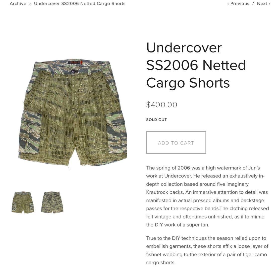 언더커버 06ss 배기컷 그물 카모 카고 쇼츠 / 3 상품이미지3