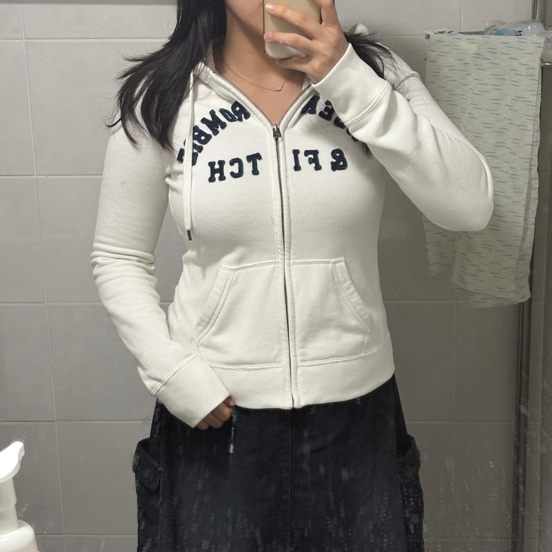 초대장) 아베크롬비 딱붙 후드집업 (아이보리-네이비 M) 상품이미지4