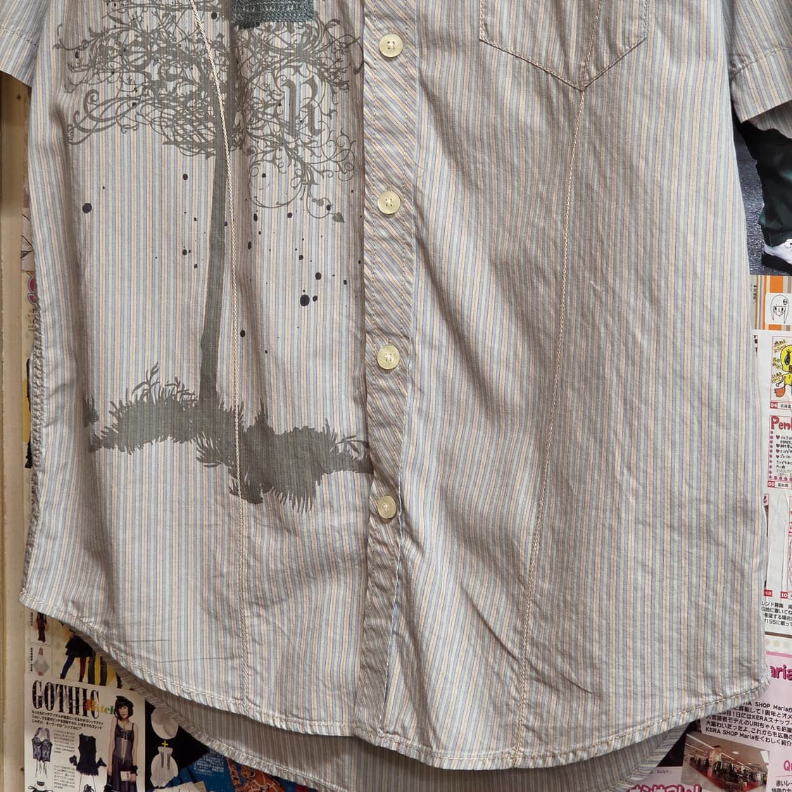 빈티지 자수 스트라이프 반팔 셔츠 상품이미지3