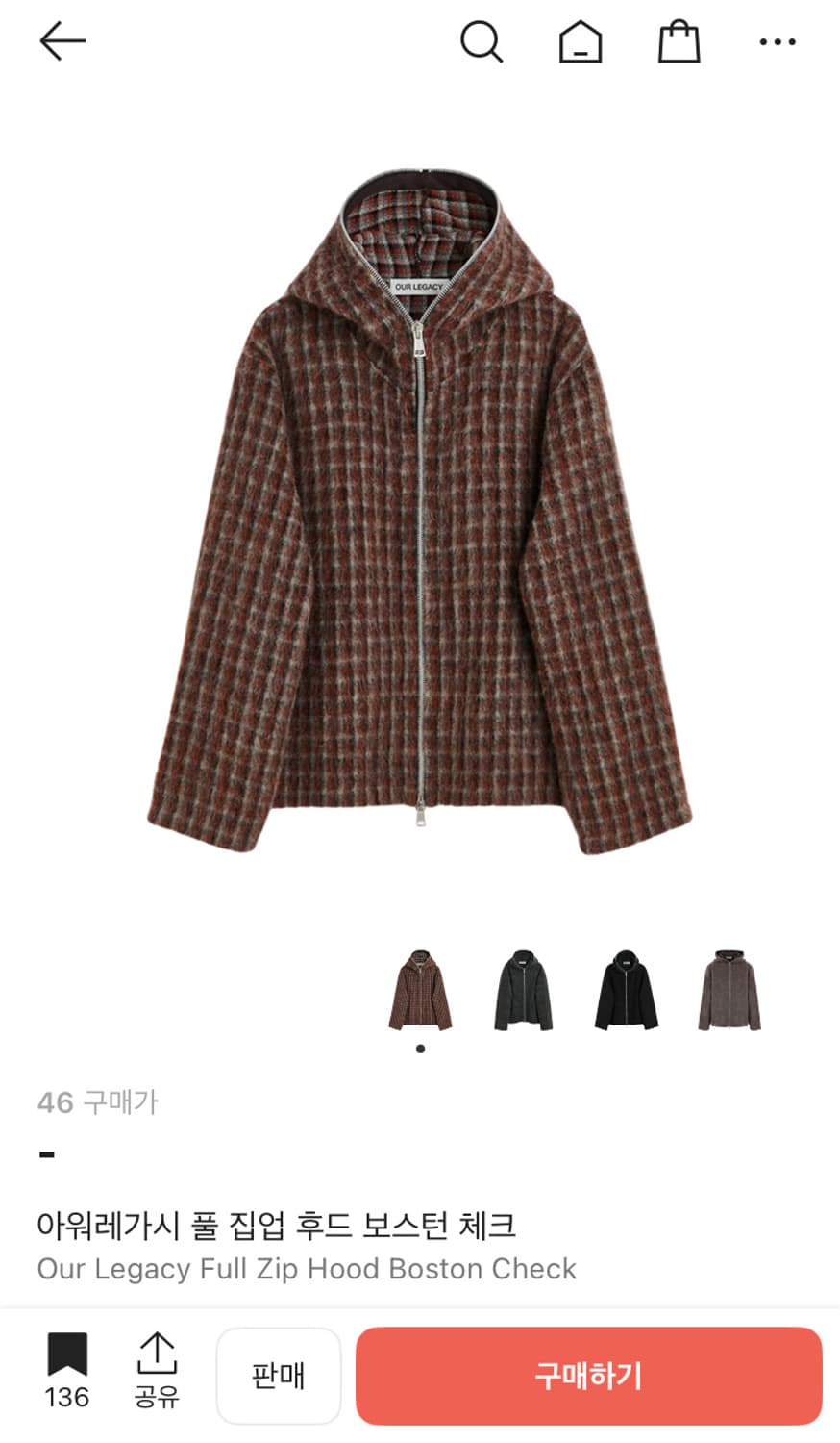 (구매글)아워레가시 풀 집업 후드 보스턴 체크 46 구매 상품이미지1