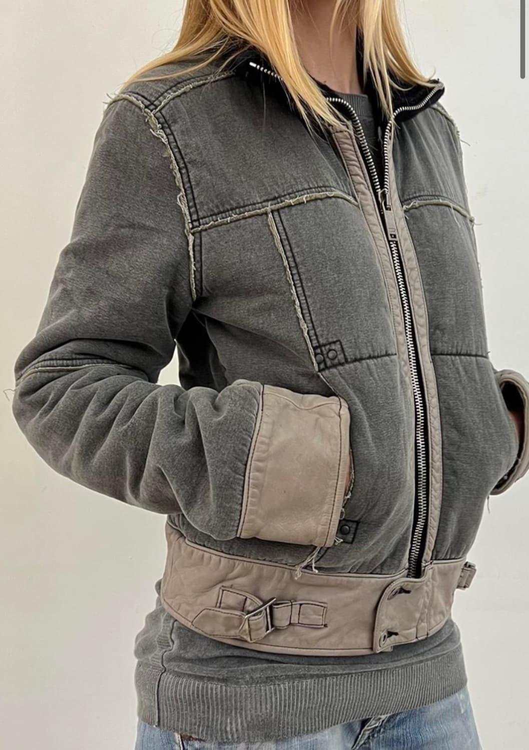 빈티지 디젤 90s 여성 트리밍 카우 레더 자켓 (s) 상품이미지2