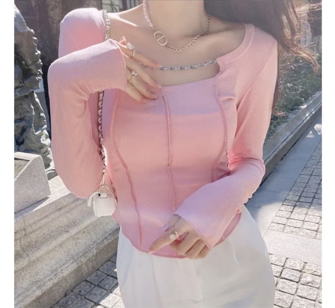 새옷)스퀘어넥 티셔츠 (체인탈착) 상품이미지1