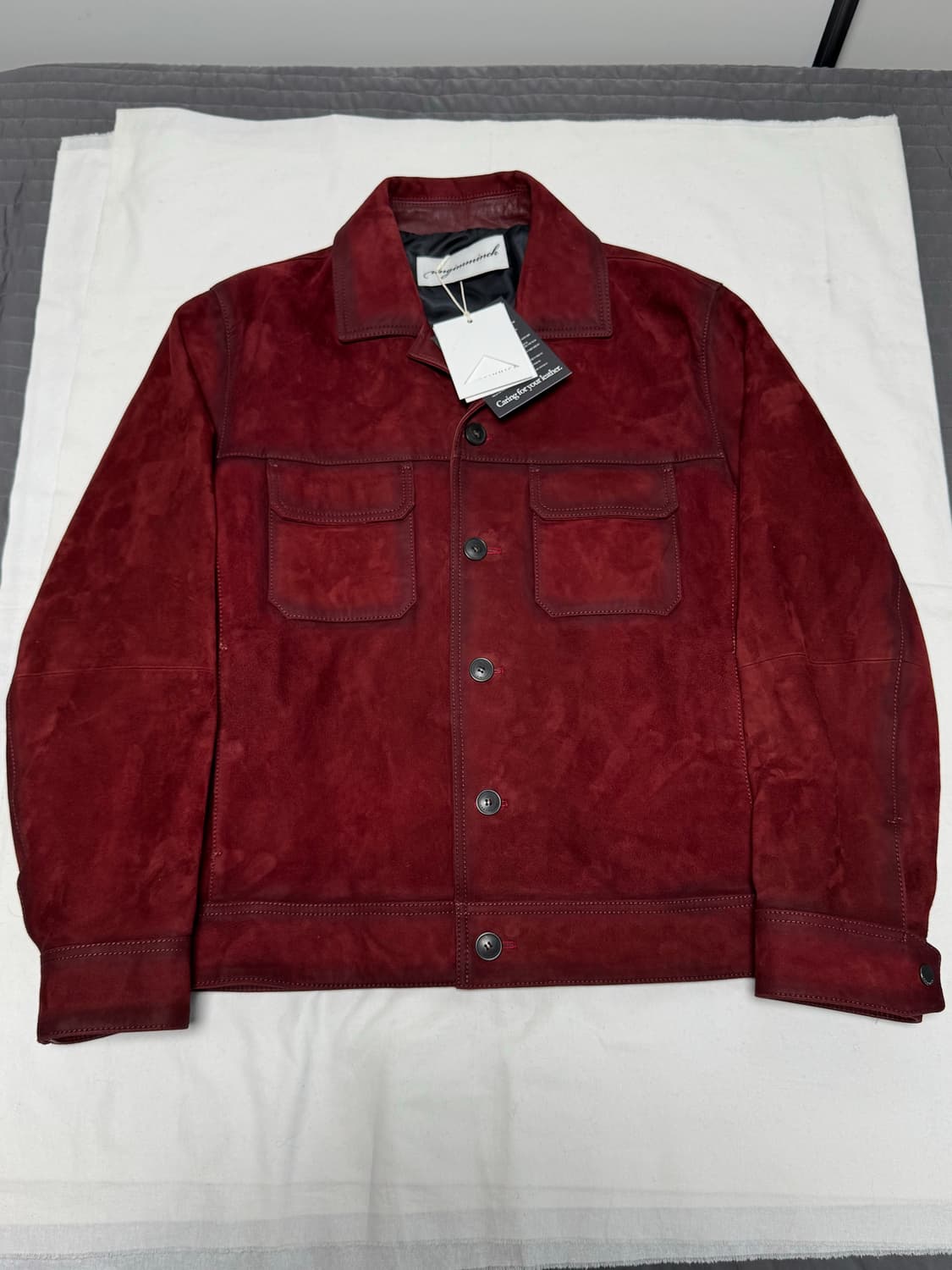 언지미크 / 오일 브러쉬 스웨이드 트러커 자켓 (레드) / L 상품이미지3