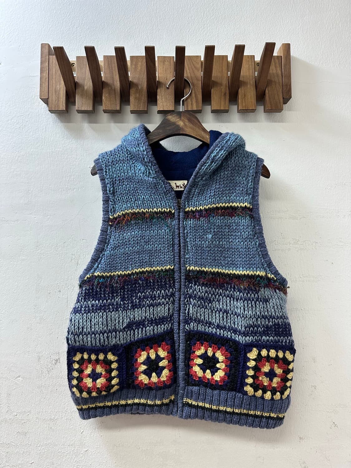 일본빈티지 TiTiCACA 티티카카 모티브 핸드메이드 후드 니트 베스트 상품이미지1