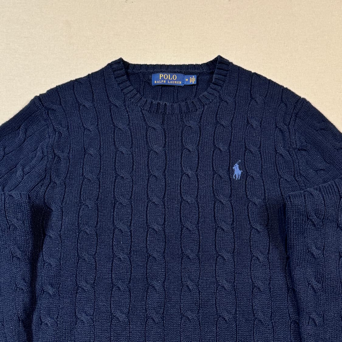 M) 폴로 랄프로렌 코튼 케이블 꽈배기 라운드넥 니트 네이비 상품이미지3