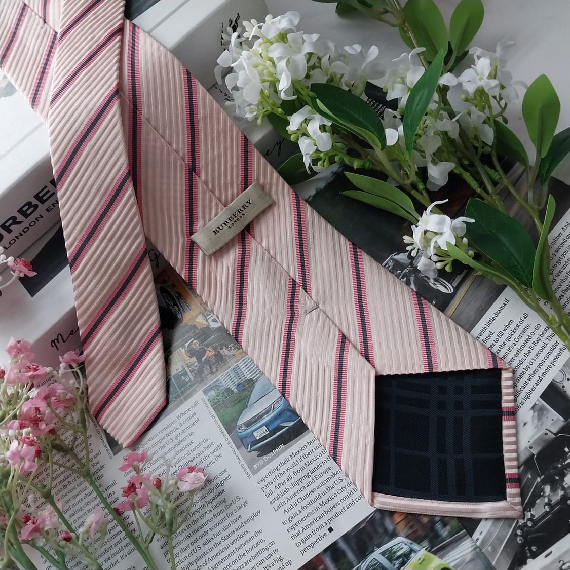 버버리 실크 핑크 스트라이프 넥타이 9.5cm A+등급 K1795
 상품이미지6
