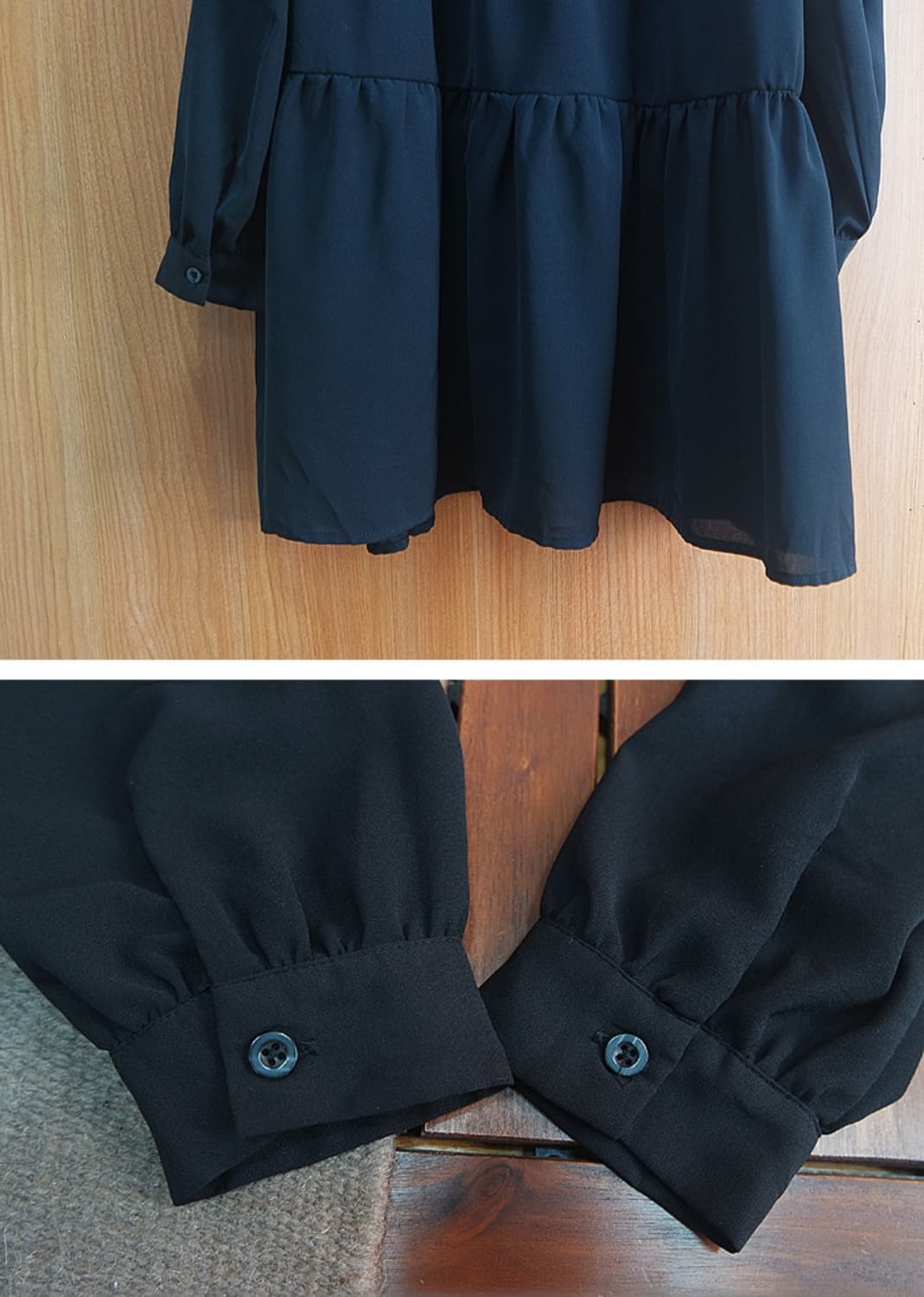 어깨 셔링 블랙 셔츠 미니 원피스 상품이미지8