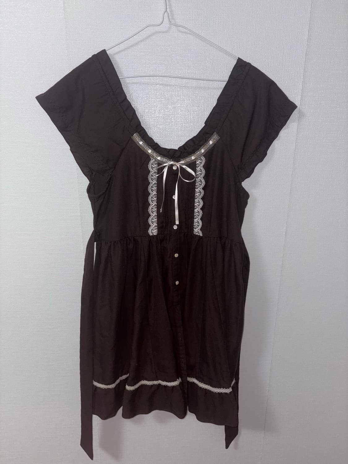 아일렛 리본 민소매 퍼프소매 오프숄더 원피스 히메갸루 갸루 지뢰계 양산형 상품이미지1