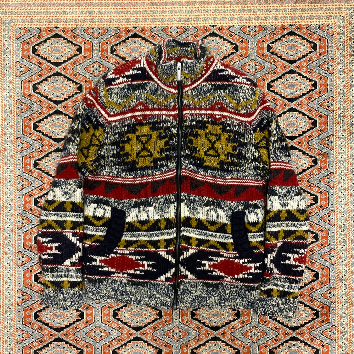 자라 맨 멀티컬러 패턴 니트 집업 남성XL 상품이미지1